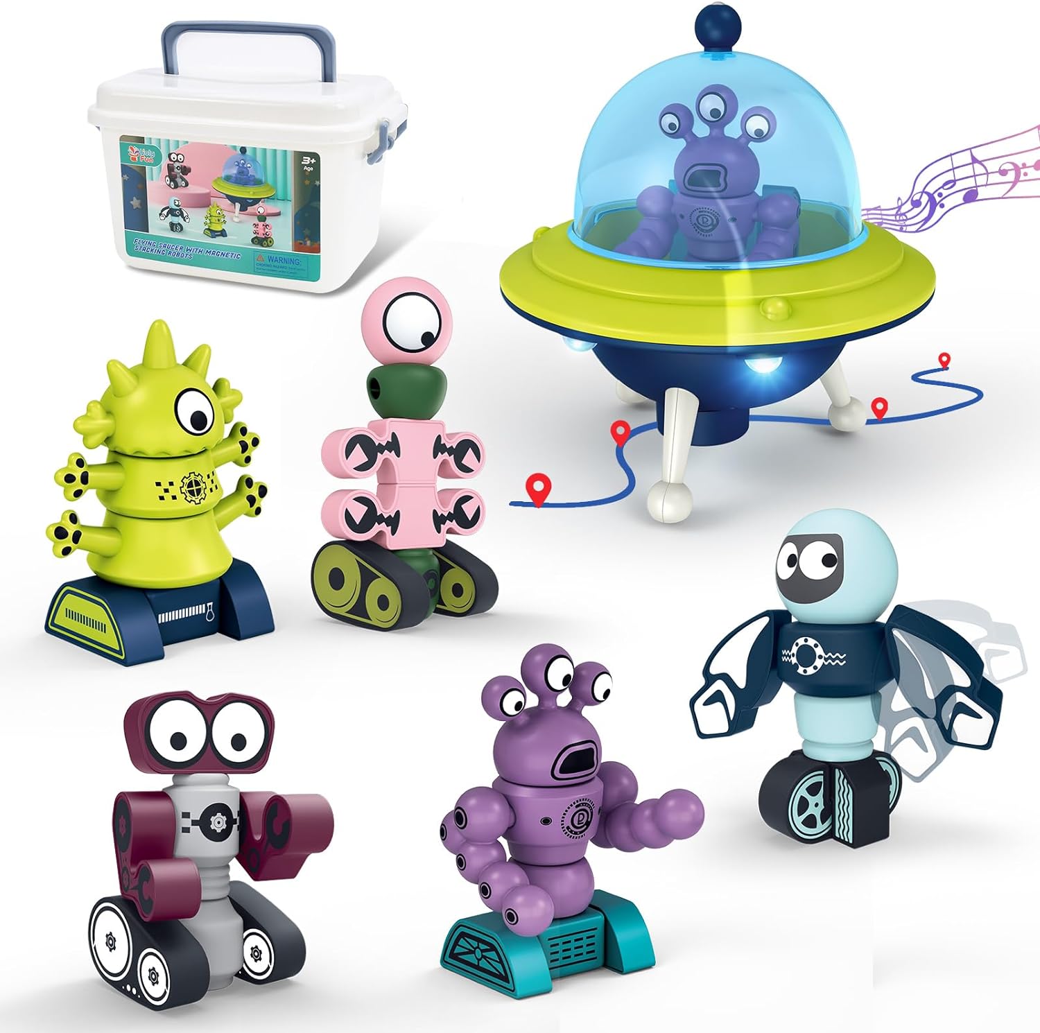 HOLYFUN Kid Magnetic Walking Musical Space Toy, Special Toy with 35PCS Stacking...