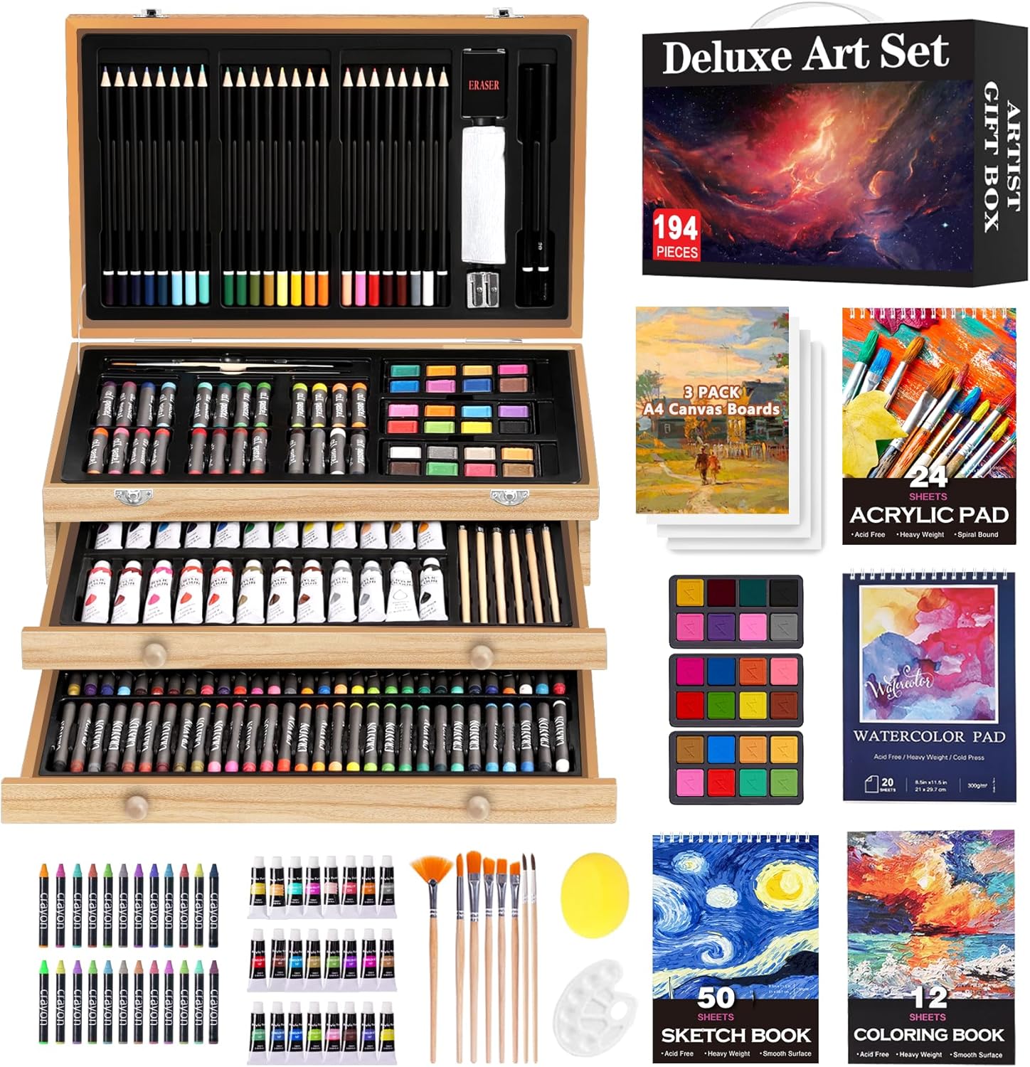 194 Piece Deluxe Art Set, Special Painting Drawing Art Supplies, High-Quality Ar...