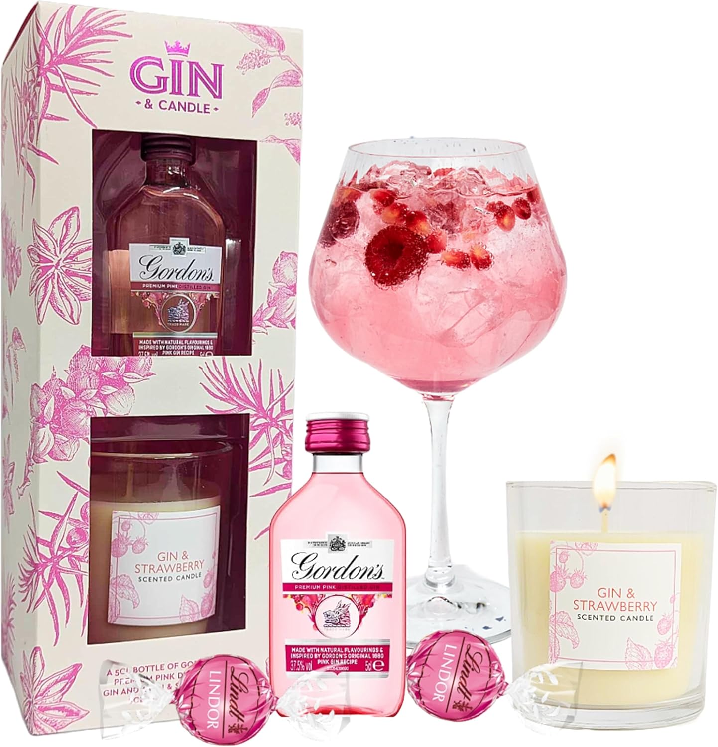 Pink Gin & Candle Gifts for Women - Flavoured Gin 5cl Miniature Alcohol Bottles,...