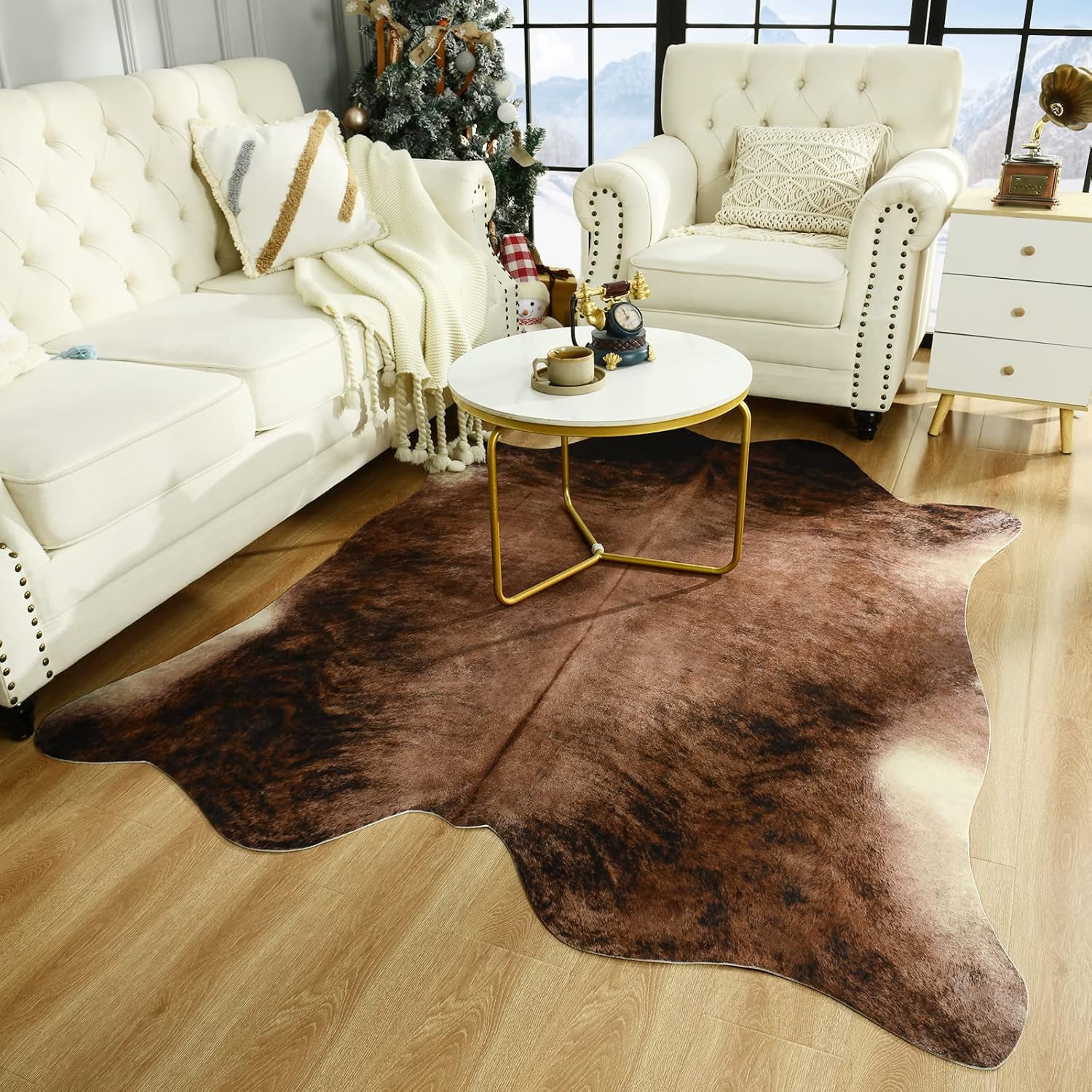 Easycozy Faux Cowhide Rug, Special Cow Print Rug for Bedroom, High-Quality Elast...