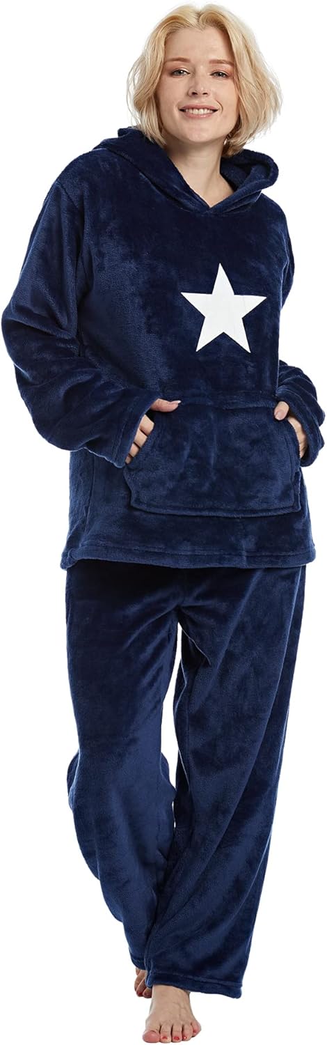 Style Slice Womens Pyjamas Set Fluffy Fleece Pyjamas Warm Hooded PJs for Women S...