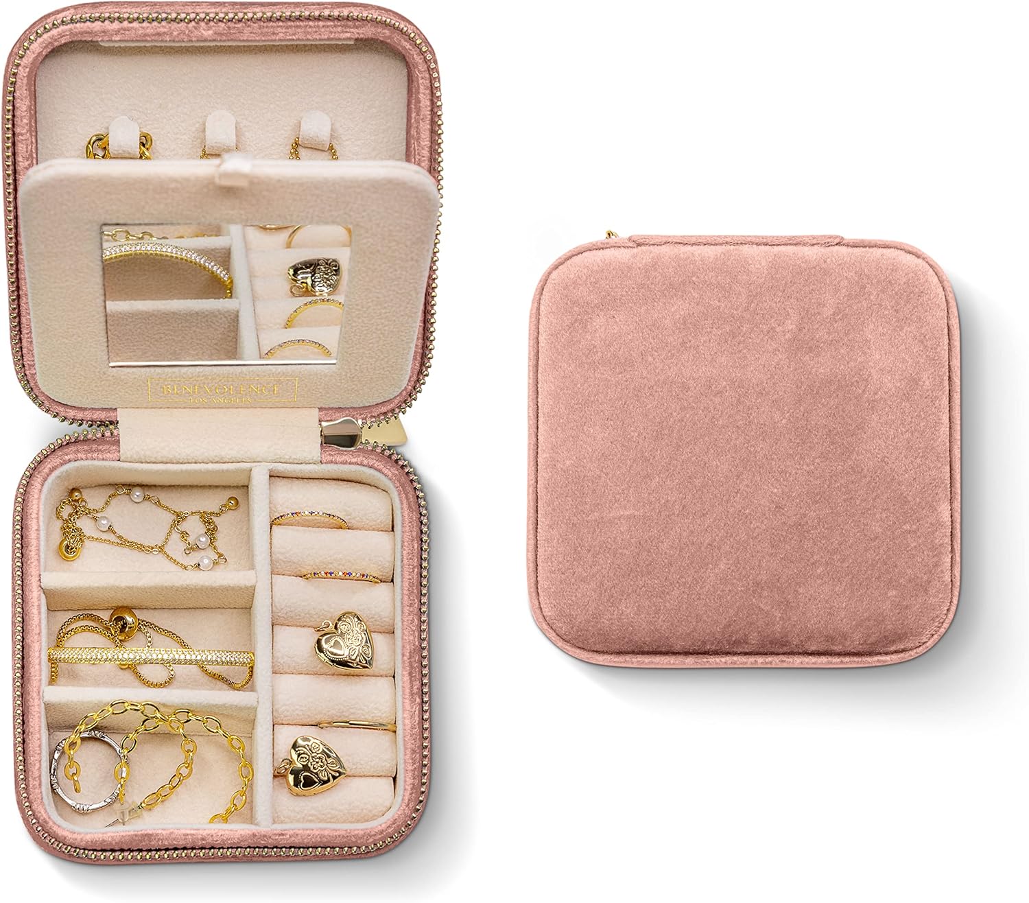 Benevolence LA Plush Velvet Jewelry Box | Travel Jewelry Case Organizer with Mir...
