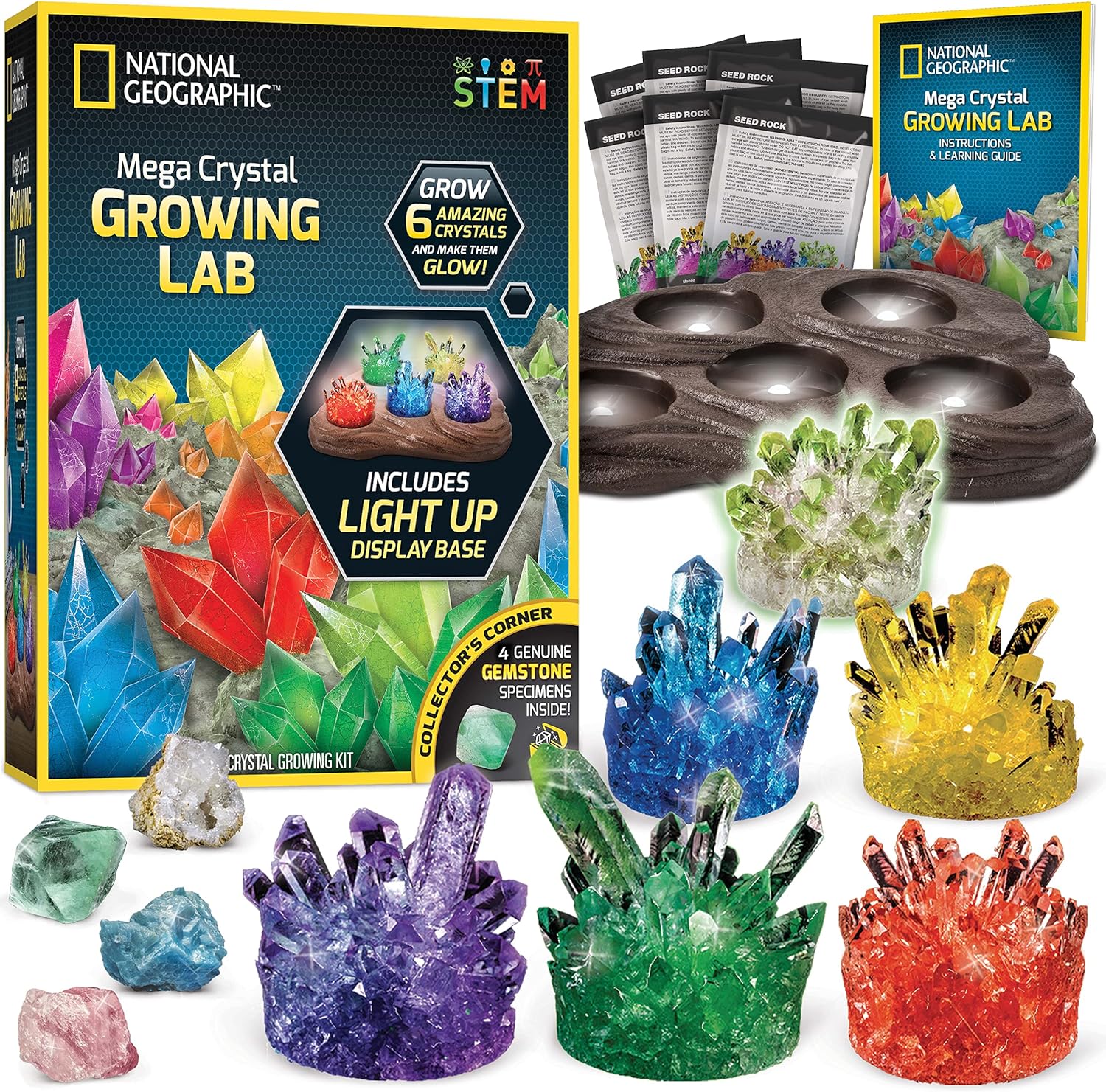 NATIONAL GEOGRAPHIC Mega Crystal Growing Kit for Kids- Grow 6 Crystals with Ligh...