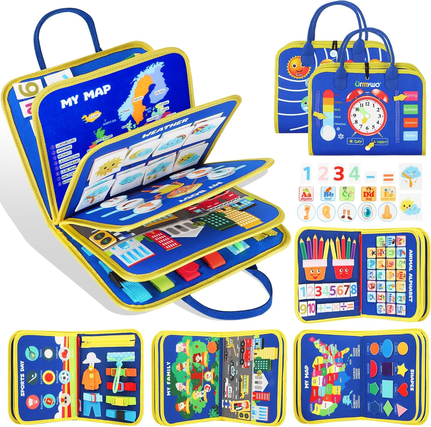 URMYWO Busy Board - Montessori Toys for 1 2 3 4 Year Old, Busy Book Toddler Acti...
