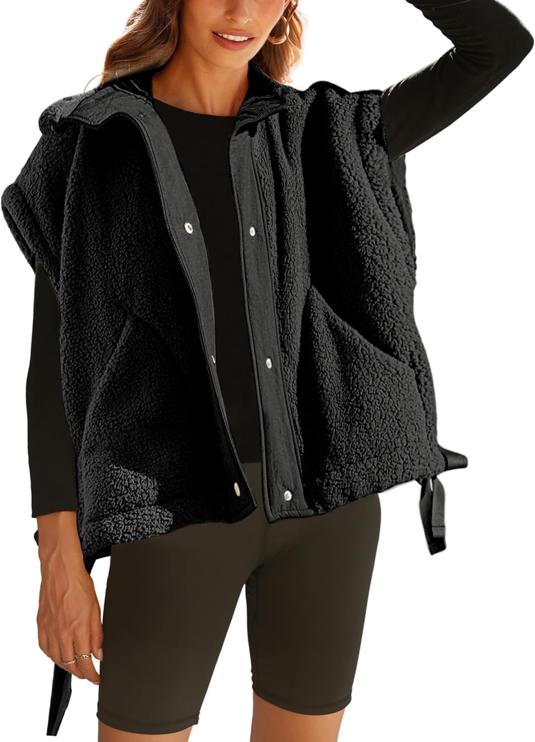 OPCAKM Women's Fuzzy Fleece Vest Oversized Sleeveless Sherpa Jacket Warm Button...