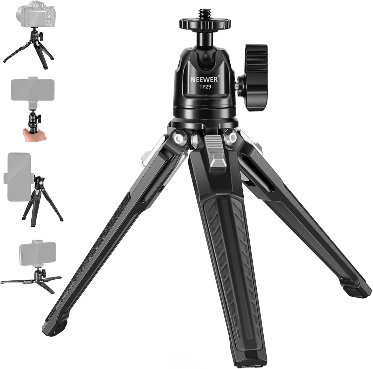NEEWER Mini Metal Table Tripod with 360° Ball Head, Supports Vertical Recording...