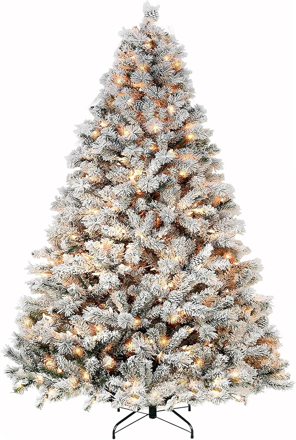 Hykolity 7.5 ft Snow Flocked Christmas Tree with Pine Cones, Artificial Christma...