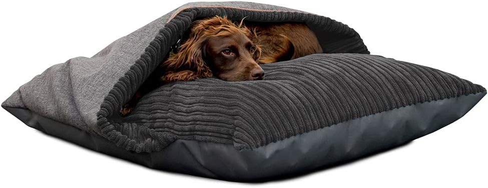 rucomfy Fibre-Filled Medium Burrower Calming Dog Bed with Comfort Blanket - Mach...