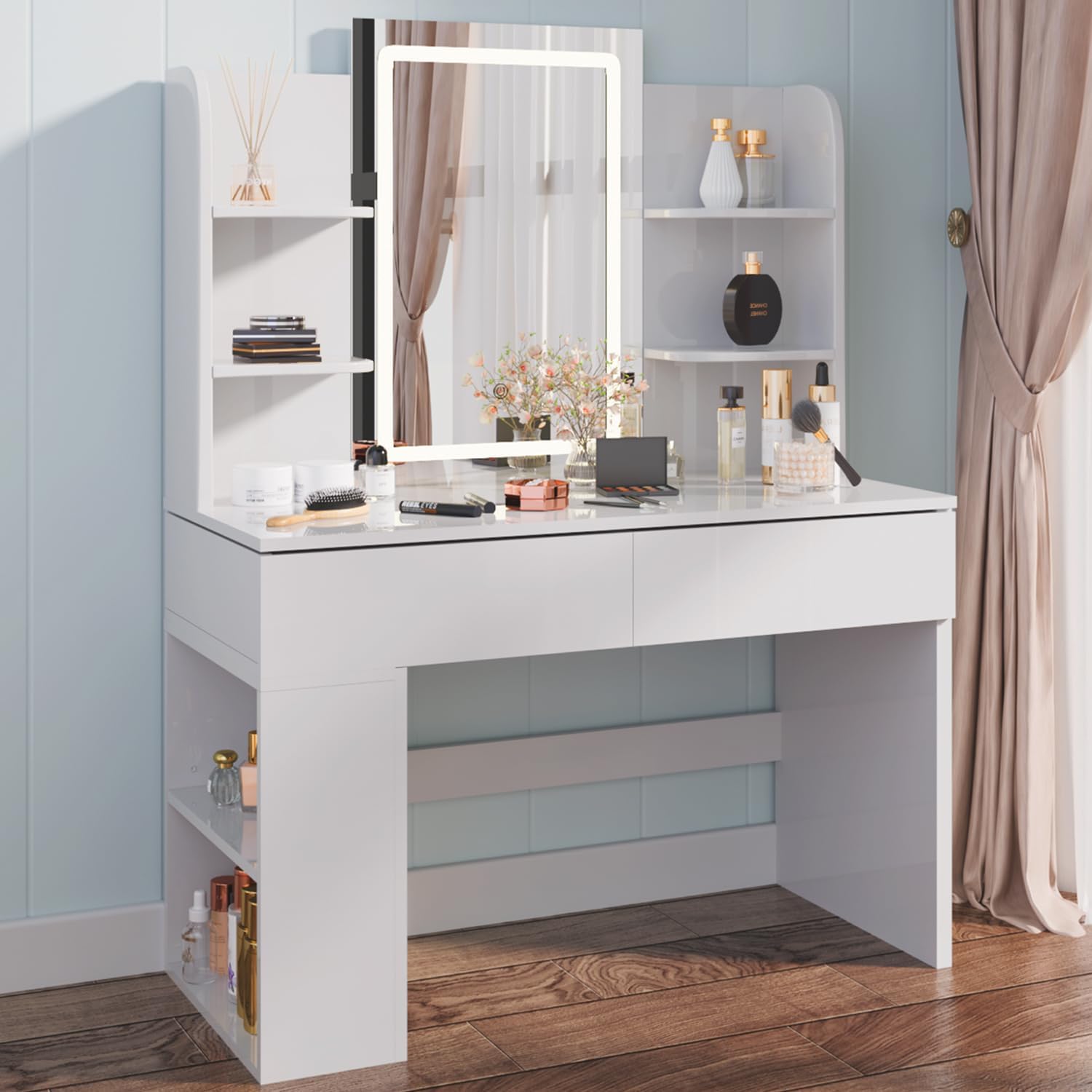 Airfish Dressing Table with LED Light,Vanity Desk with Mirror and Concealed LED...