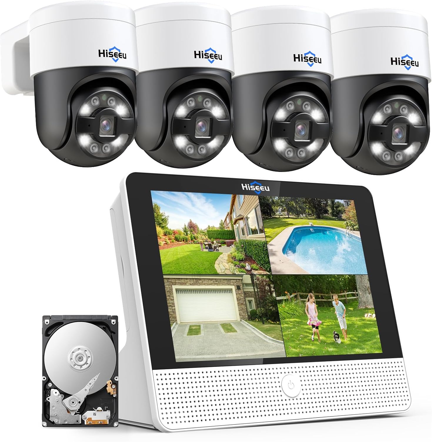 【4K+PTZ】Hiseeu 8MP PoE CCTV Security Camera System,12'' LCD Monitor with 8CH N...