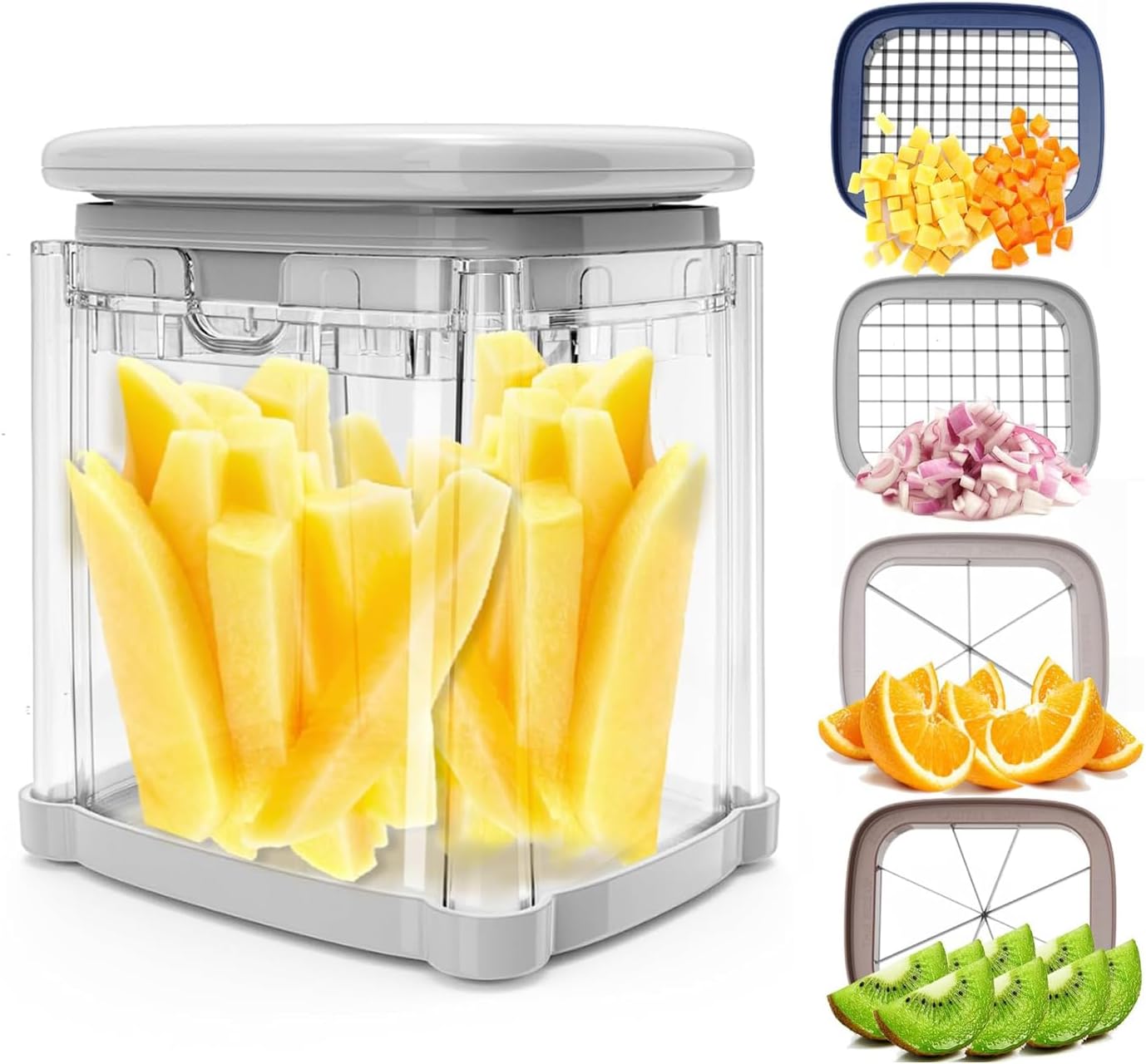 French Fry Cutter 4-in-1 Food Dicer Chop Box, Potato Cutter for Fries Potato Fre...
