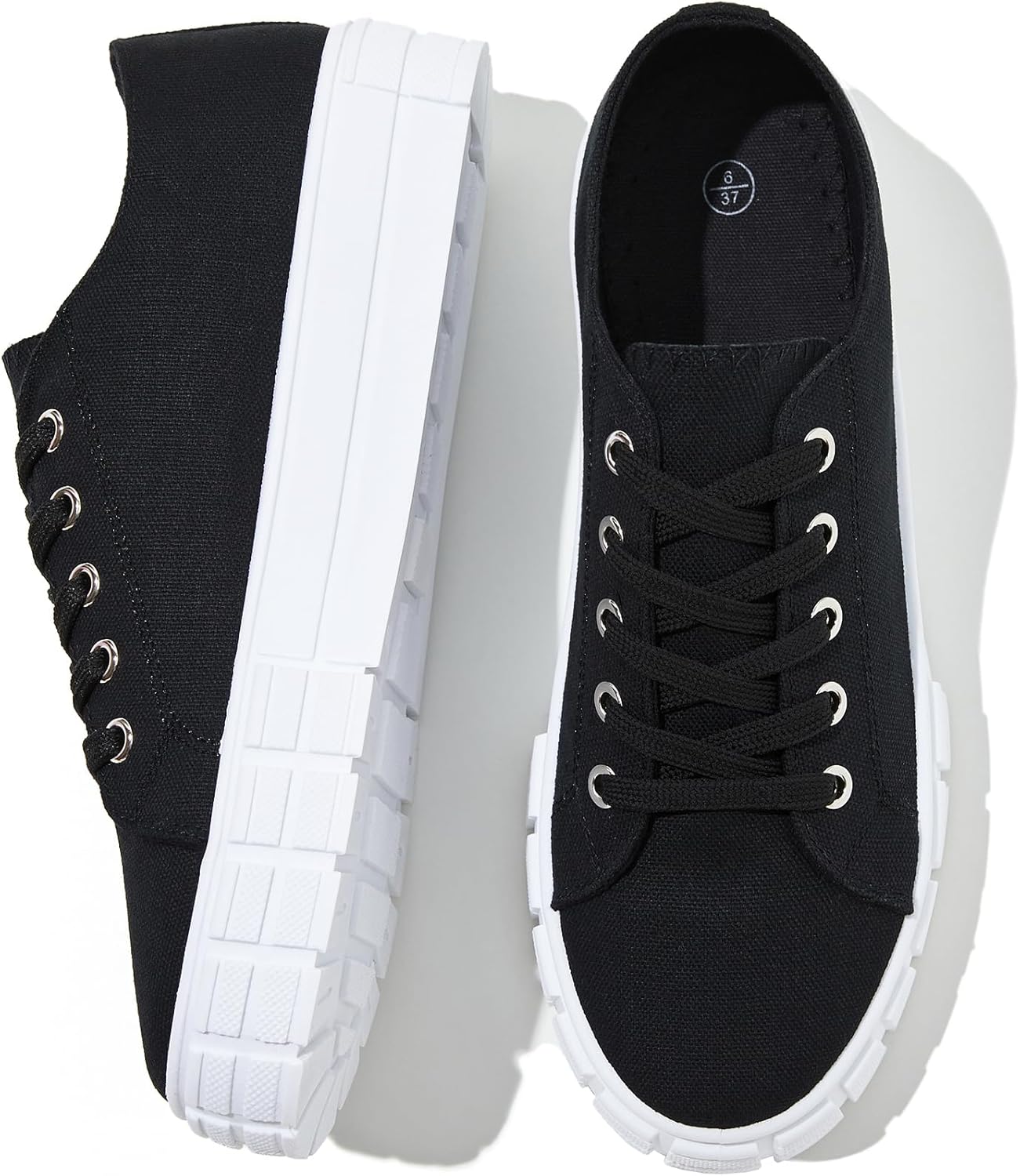 SERNIAL Womens White Canvas Tennis Shoes Low Top Canvas Sneakers for Women 9 Bla...