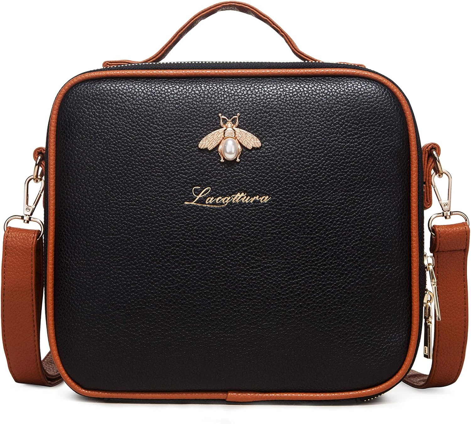 LACATTURA Travel Makeup Bag, Special Leather Makeup Train Case, Innovative Cosme...