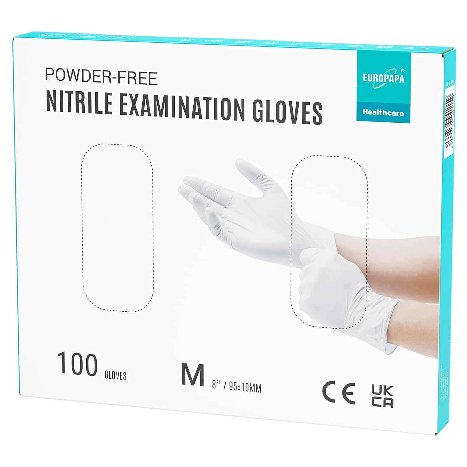 EUROPAPA® Disposable Nitrile Gloves White Box of 100 Disposable Gloves Examinati...