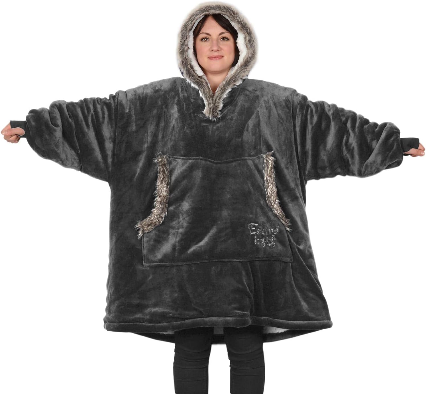 Snug Rug Grey The Eskimo Blanket Hoodie Sweatshirt Hooded Blankets Super Soft Wa...