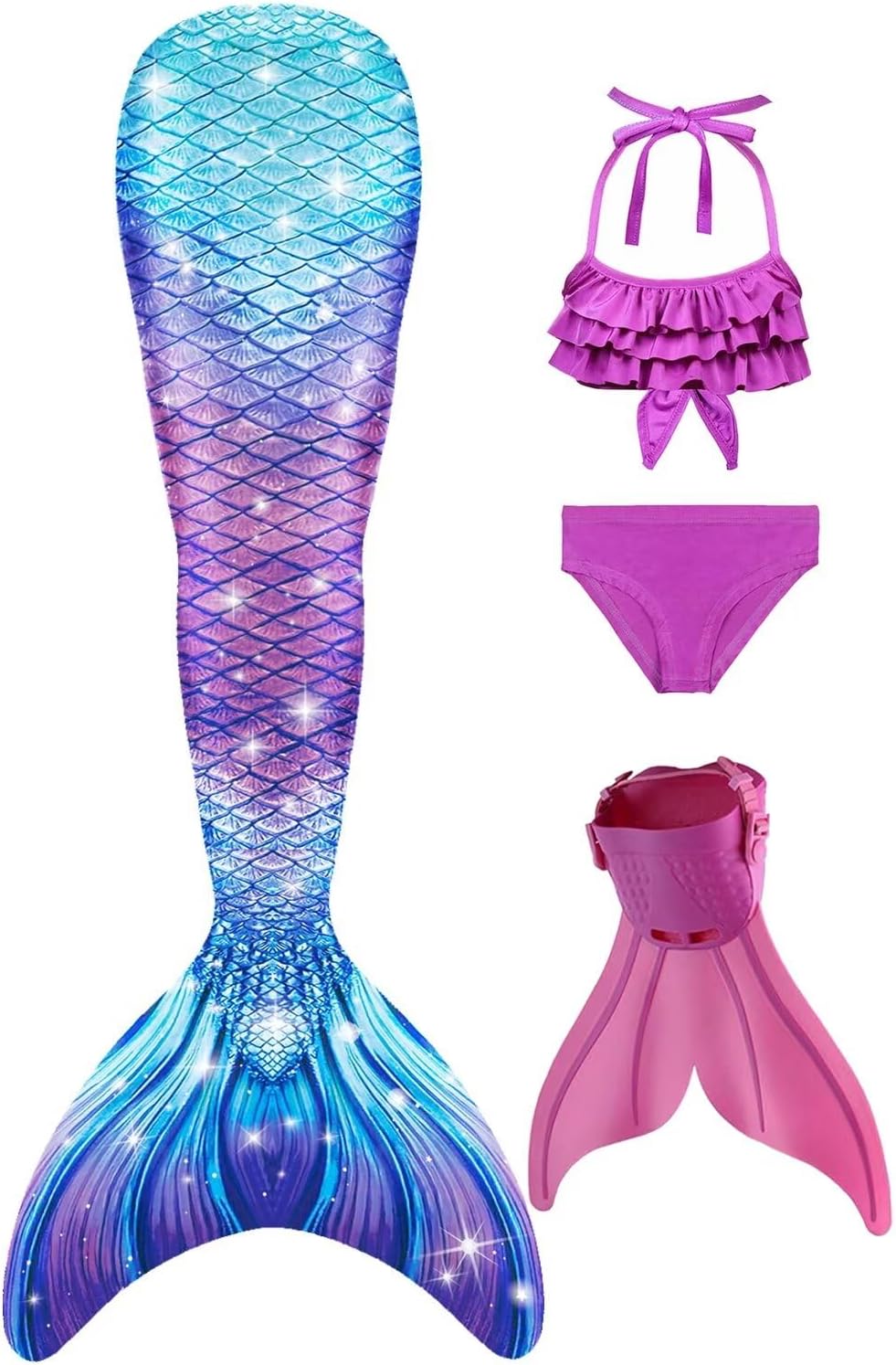 Mermaid Tails with Monofin for Girls and Boys Swimming Mermaid Swimsuit Bikini 8...