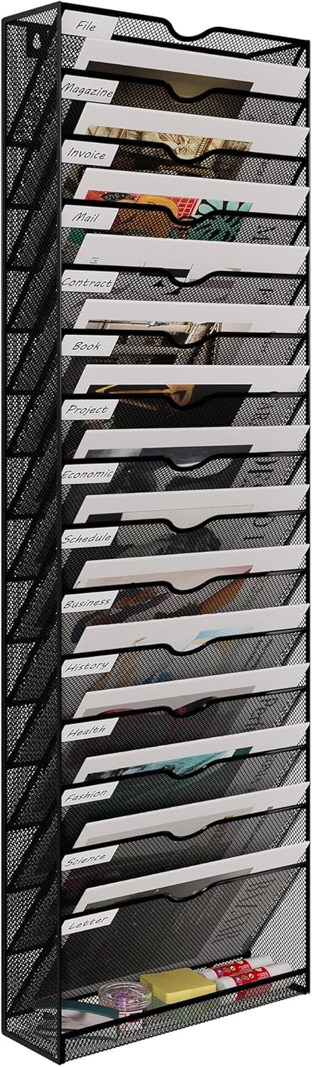 EasyPAG 16 Tier A4 Mesh in Tray Hanging Wall File Holder Mail Organiser Magazine...