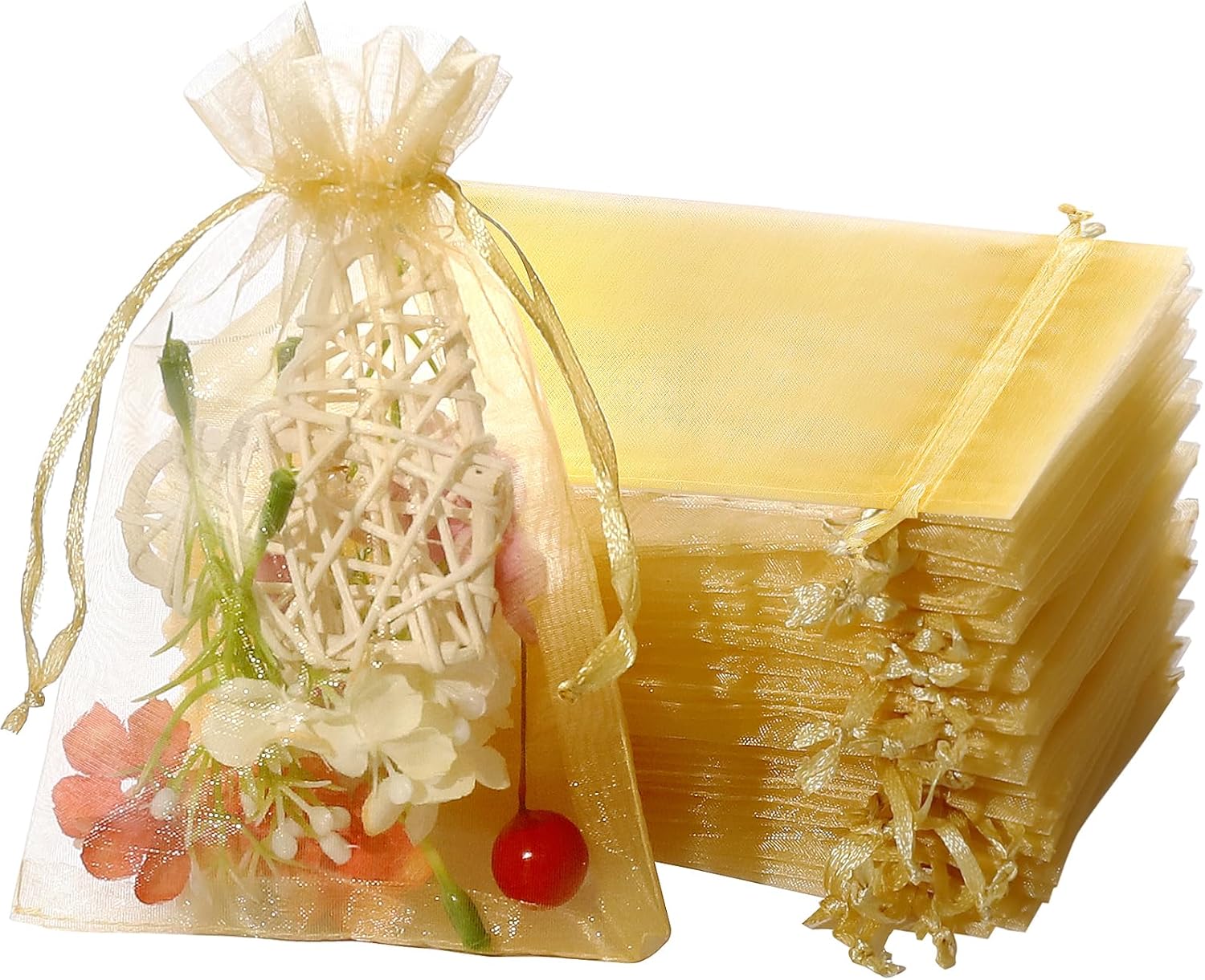 Hopttreely 100 Pack Organza Bags, 5 x 7 Inch Sheer Favor Bags with Drawstring, G...
