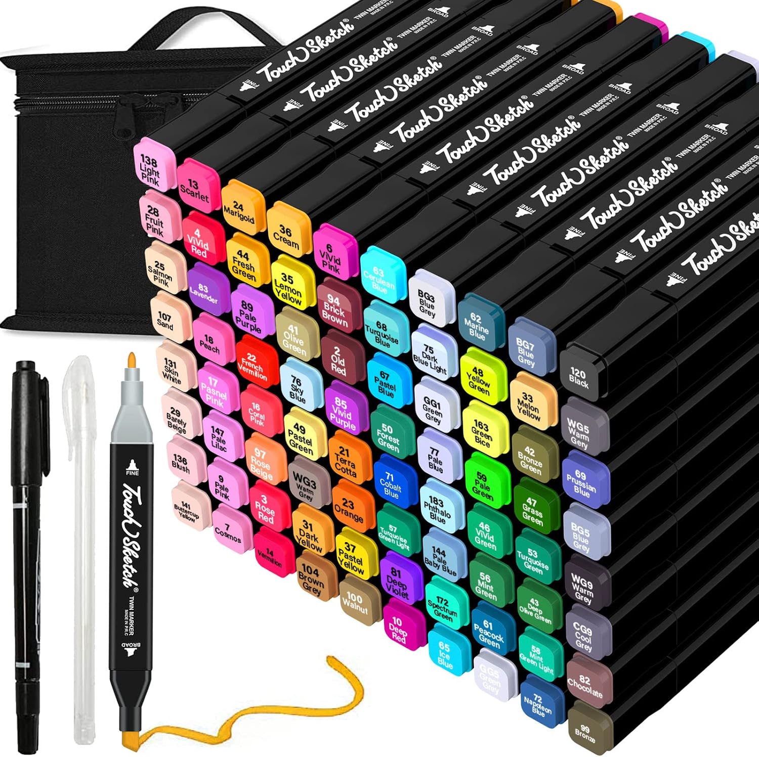 AOMEES Permanent Art Markers Set, 80 Colors Dual Tip Marker Pen for Adults Artis...
