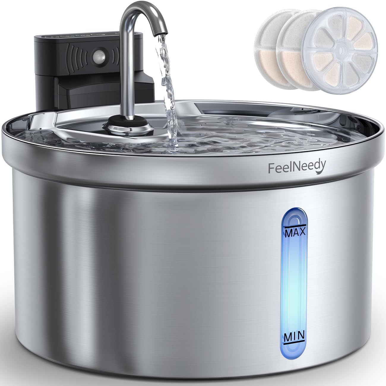 Wireless Cat Water Fountain [Water & Battery Separation] FEELNEEDY Stainless Ste...
