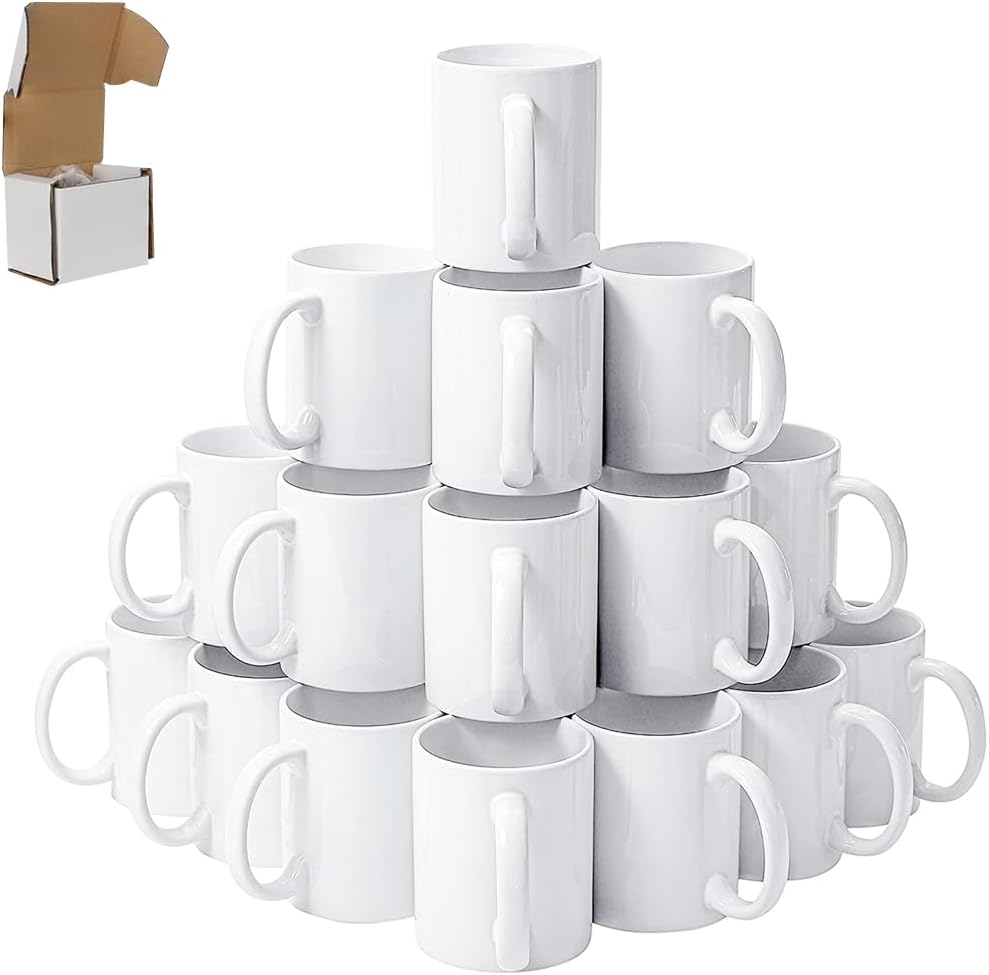SIGNZWORLD Sublimation Mugs 11oz Blank Plain White Large Handle Coffee Mug with...