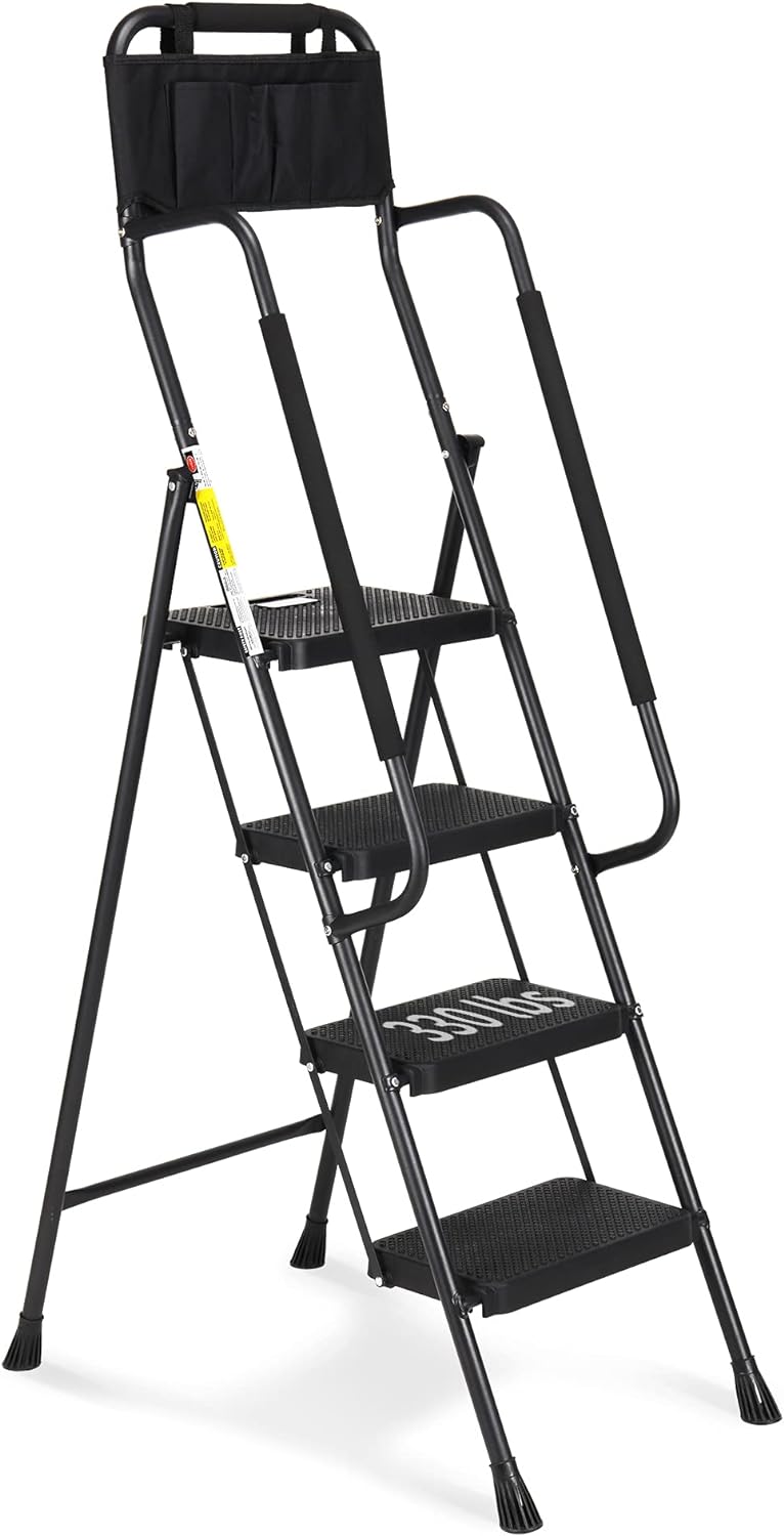 HBTower 4 Step Ladder with Handrails, 330 lbs Folding Step Stool with Attachable...