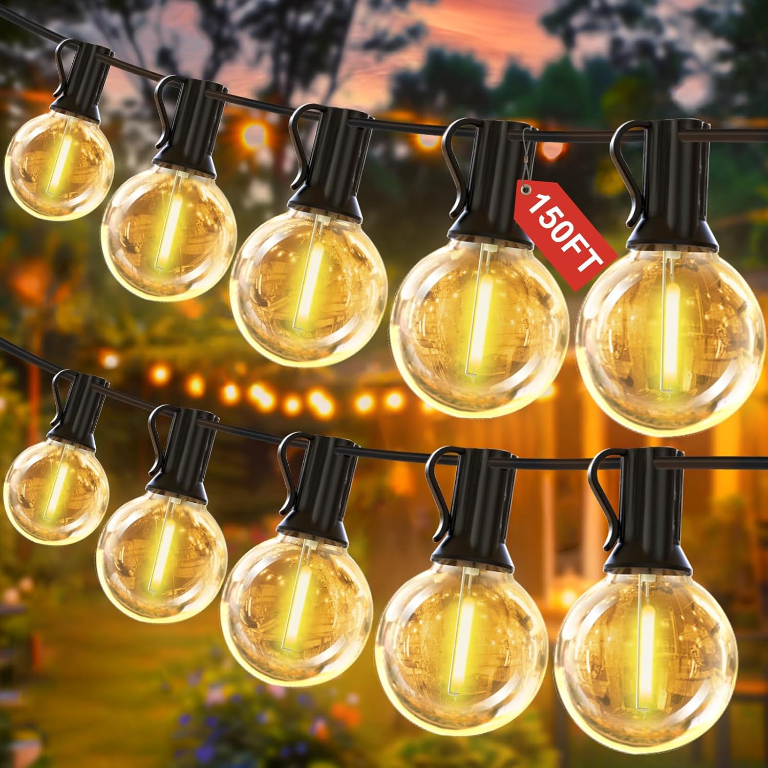 Bomcosy Outdoor String Lights Dimmable 150FT, 45M LED Festoon Lights with Remote...