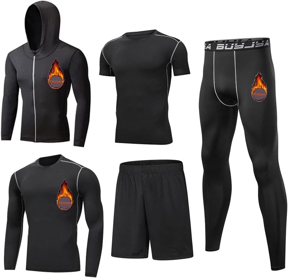 BUYJYA Men's Compression Set, Special Athletic Wear with 5 Pieces, Innovative Gy...
