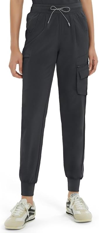 Medical Scrub Pants for Women — Mid Rise Jogger Pants with Yoga Waistband, 4-Way...