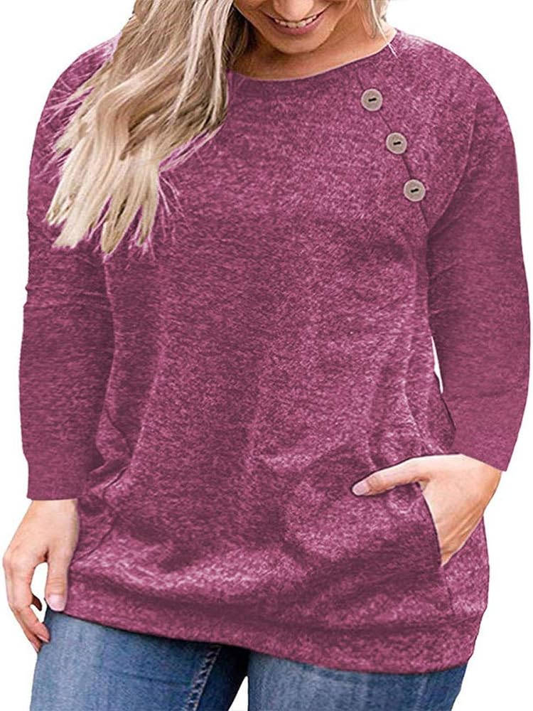 VISLILY Women's Plus Size Tops, Special Long Sleeve Buttons Casual Shirt, Unique...