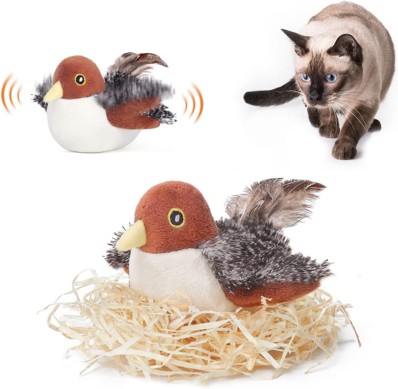 Potaroma Cat Toys Rechargeable Flapping Bird Sparrow, Lifelike Chirp Tweet, Touc...