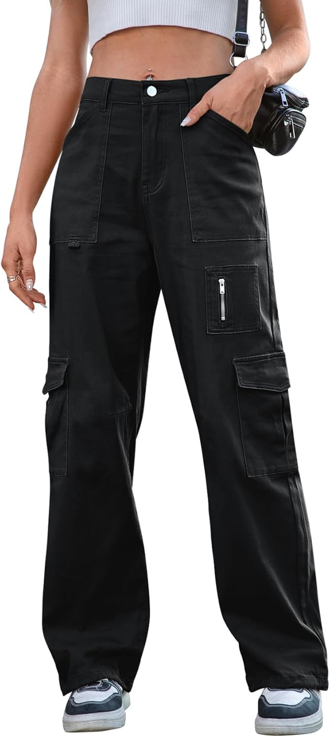 IVIR Cargo Pants Women High Waist Wide Leg Casual Pants with 7 Pockets Stretchy...
