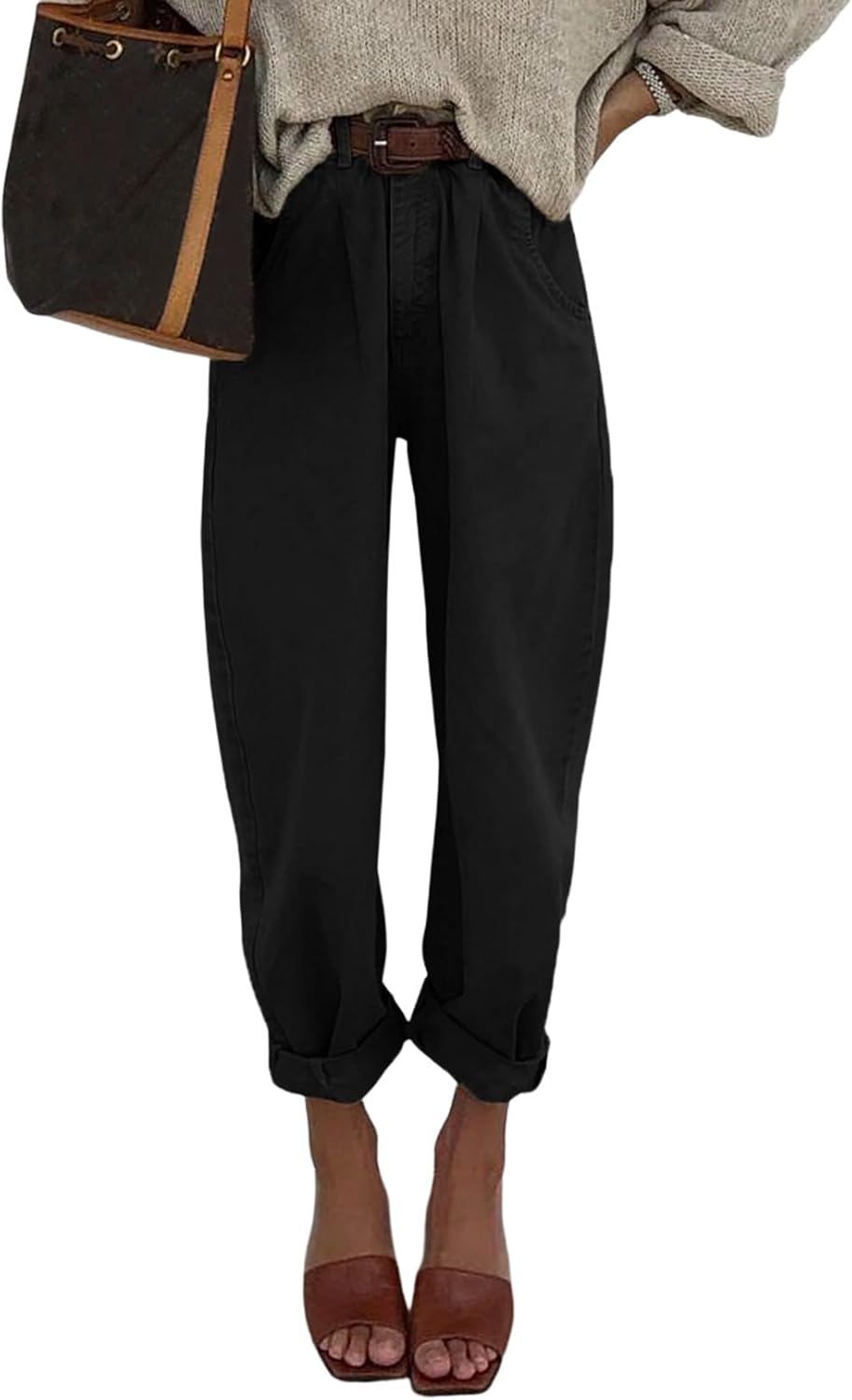 Astylish Womens High Waisted Baggy Jeans Boyfriend Cropped Loose Denim Pants 10...