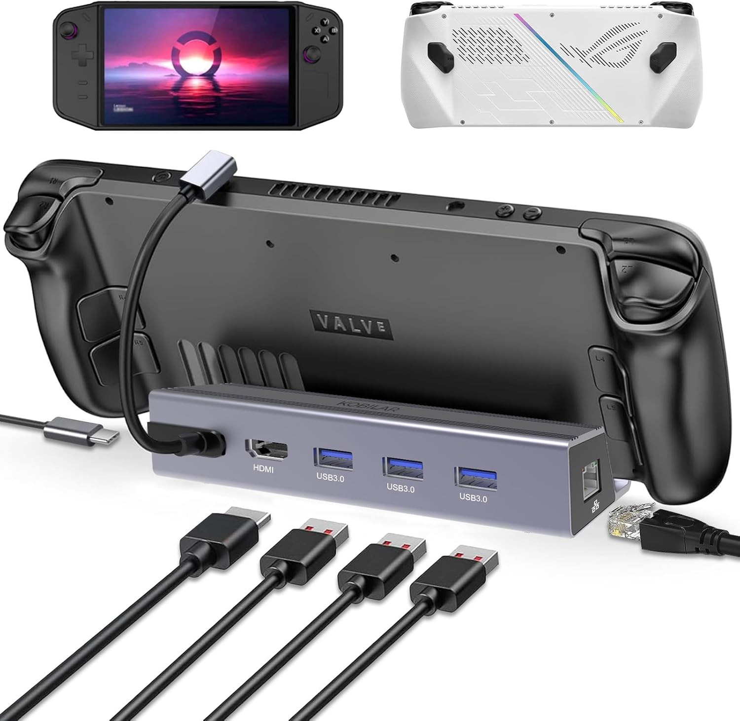Steam Deck 6 in 1 Docking Station Legion Go/Rog Ally,Type-C to 3*USB-A 3.0(5Gbps...