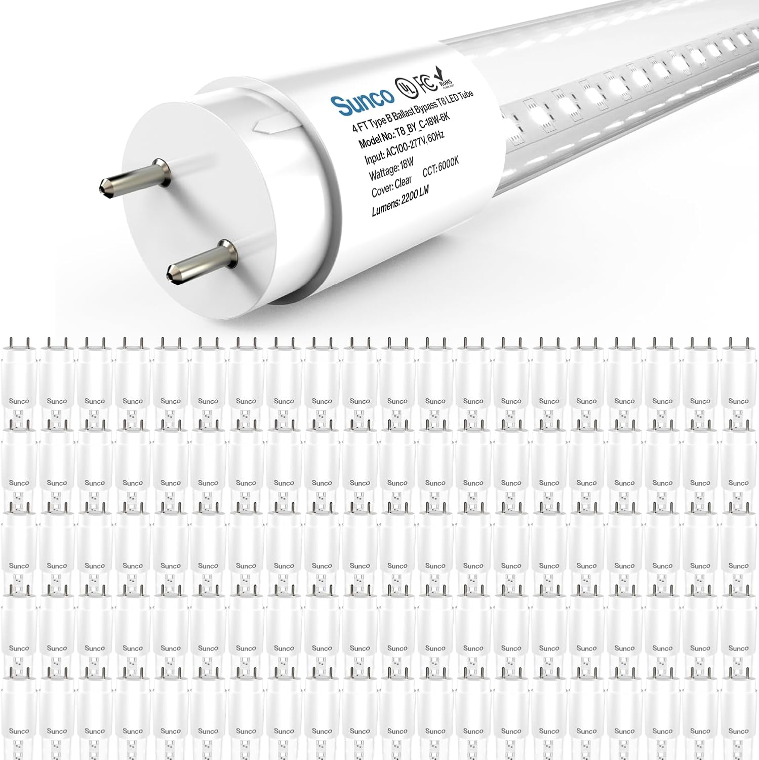 Sunco 100 Pack T8 LED Bulbs 4 Foot, LED Fluorescent Tube Replacement, 4ft LED Tu...