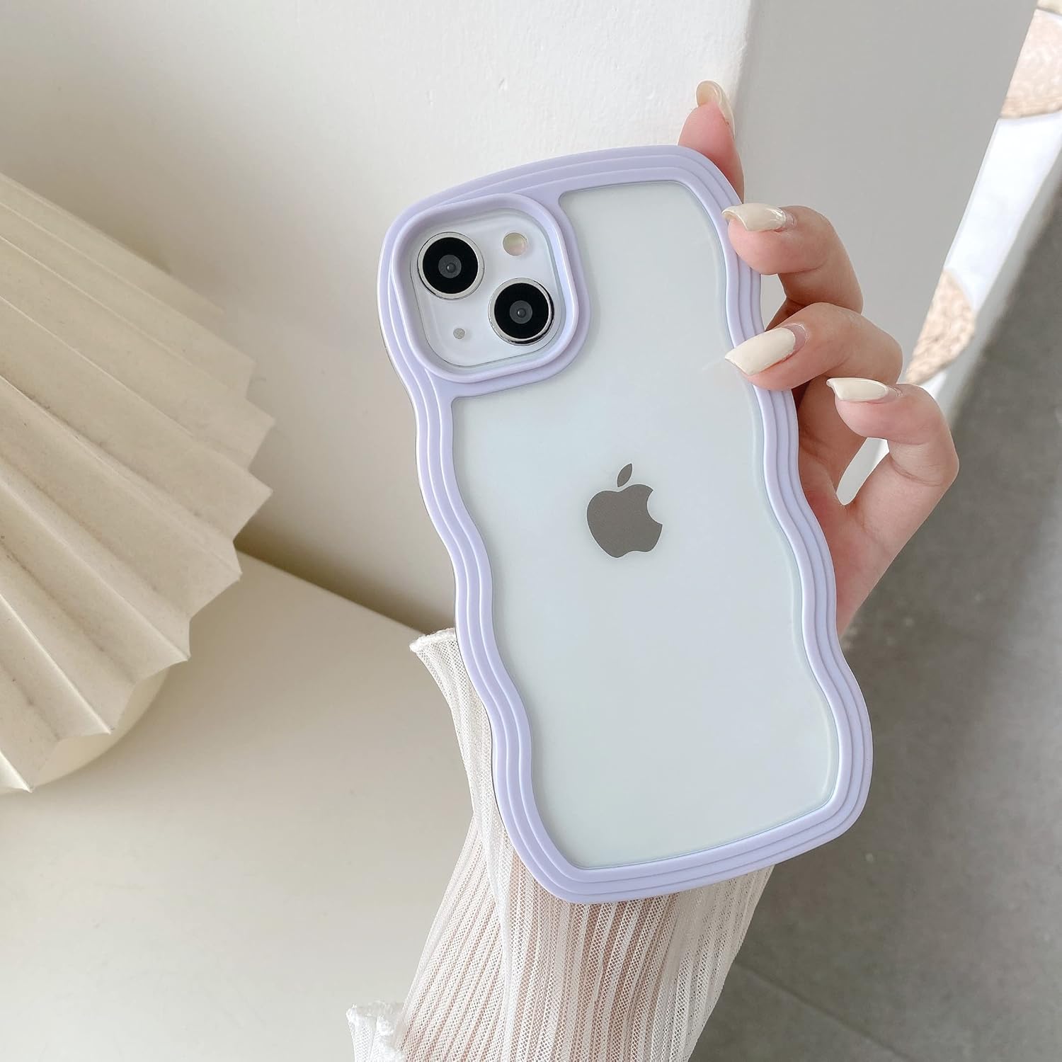 High-Quality QLTYPRI iPhone 13/14 Case, Special Curly Wave Frame Clear Protectiv...
