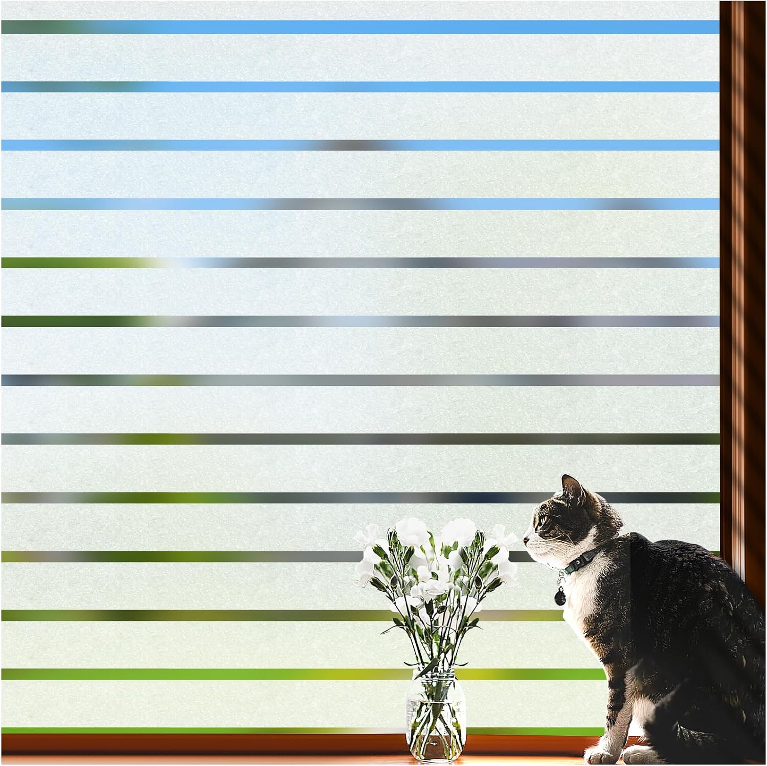 Stripe Frosted Glass Window Film, Special Non-Adhesive Privacy Window Film, Inno...