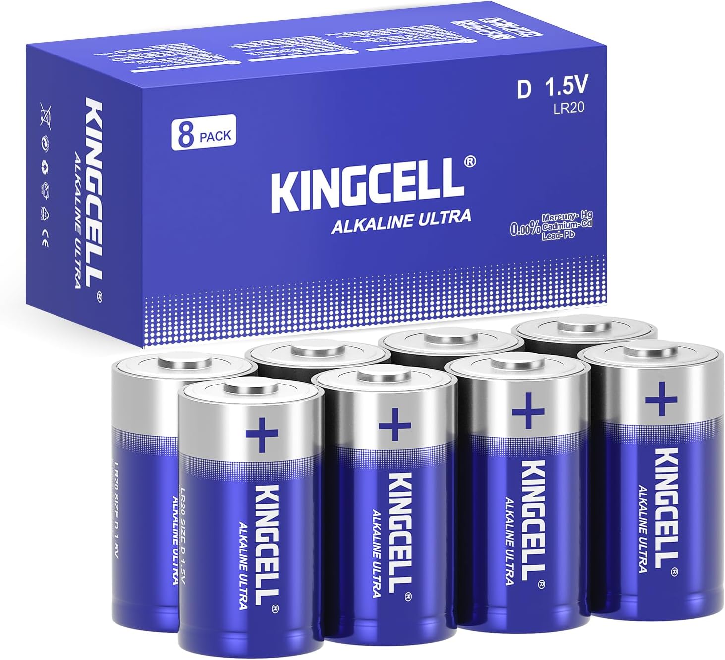 KINGCELL D Batteries 8 Pack, Special High Performance D Cell Battery with 7-Year...