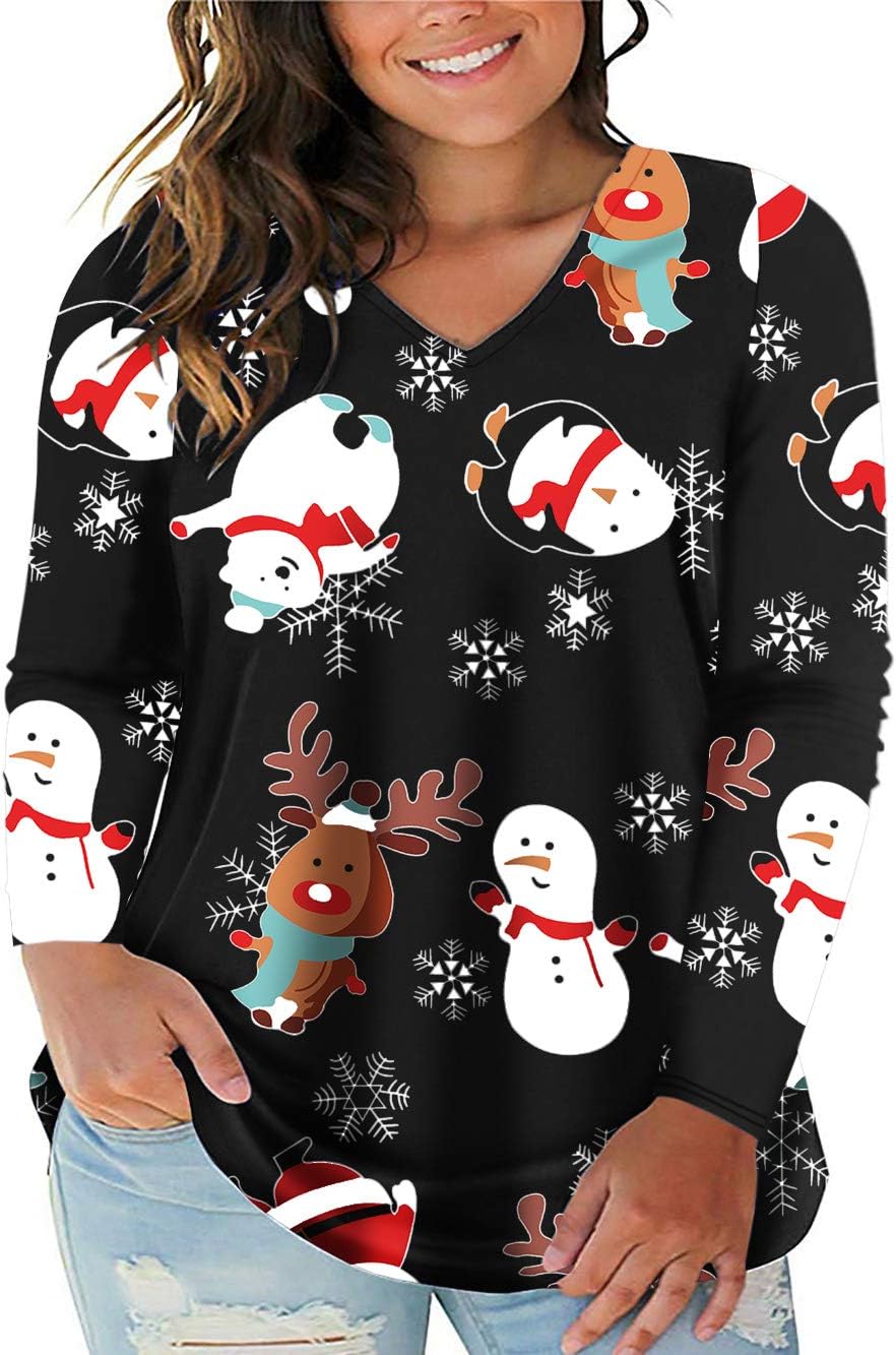 VISLILY Plus Size Christmas Shirts for Women, Special Holiday Tops, Innovative C...