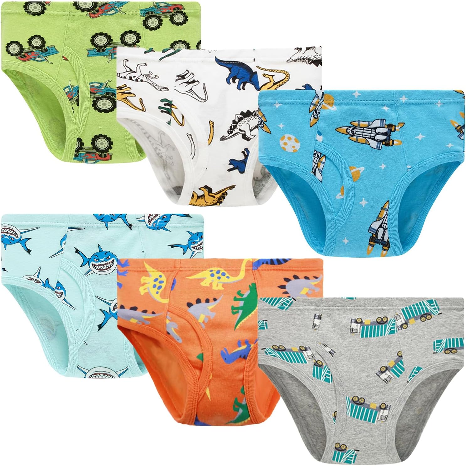 Demifill Boys Briefs Shark Truck Space Dinosaur Toddler Kids Boys Underwear 6Pac...