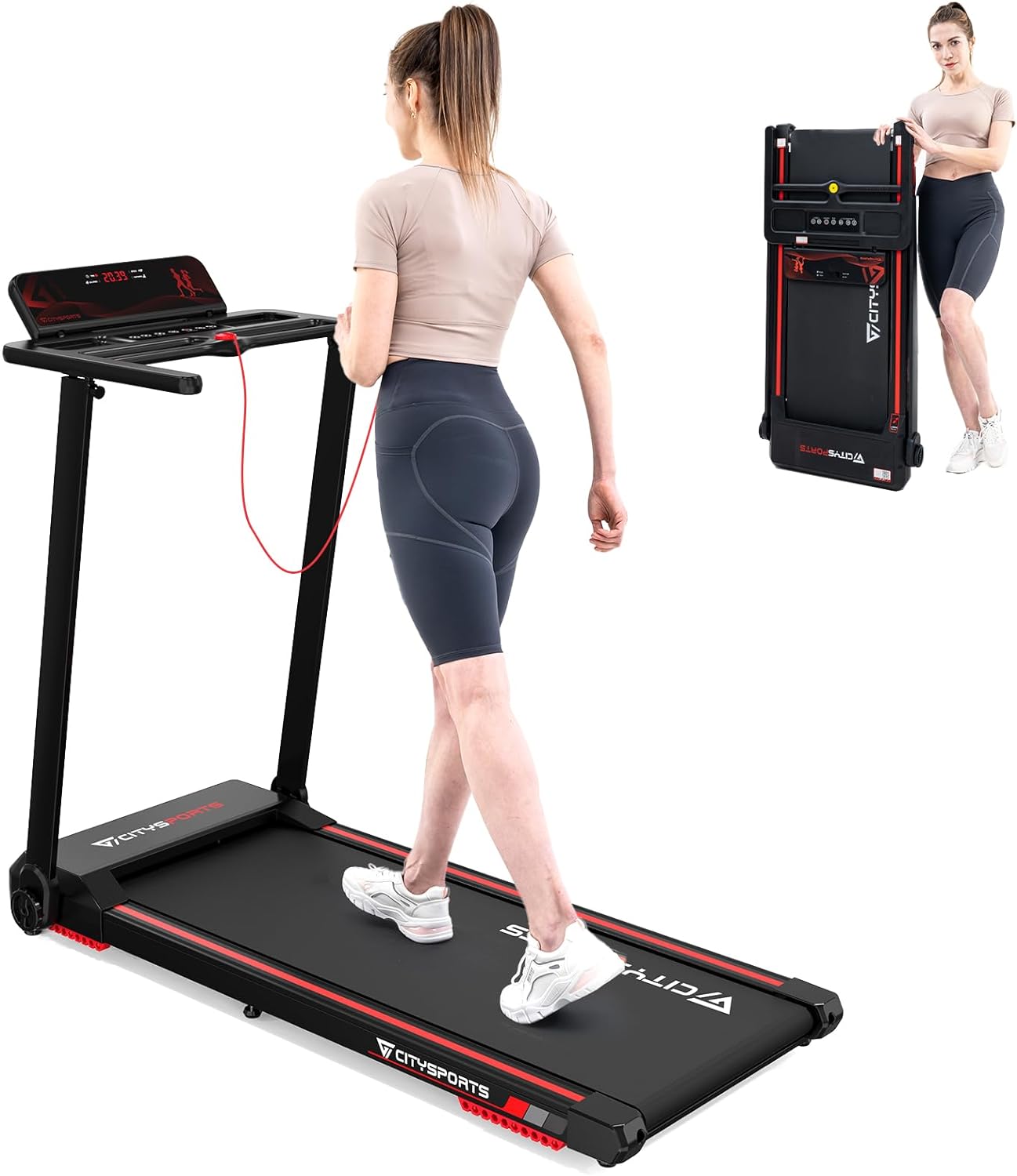 CITYSPORTS Folding Motorized Electric treadmill, Foldable Walking Running Machin...