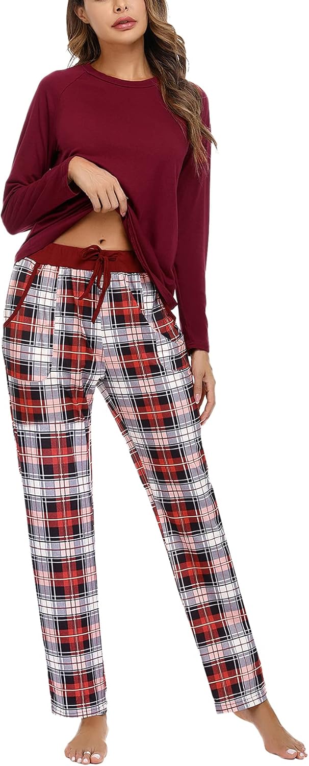 Uniexcosm Women's Pyjama Sets, Special Cotton Checked Loungewear Set, Comfortabl...