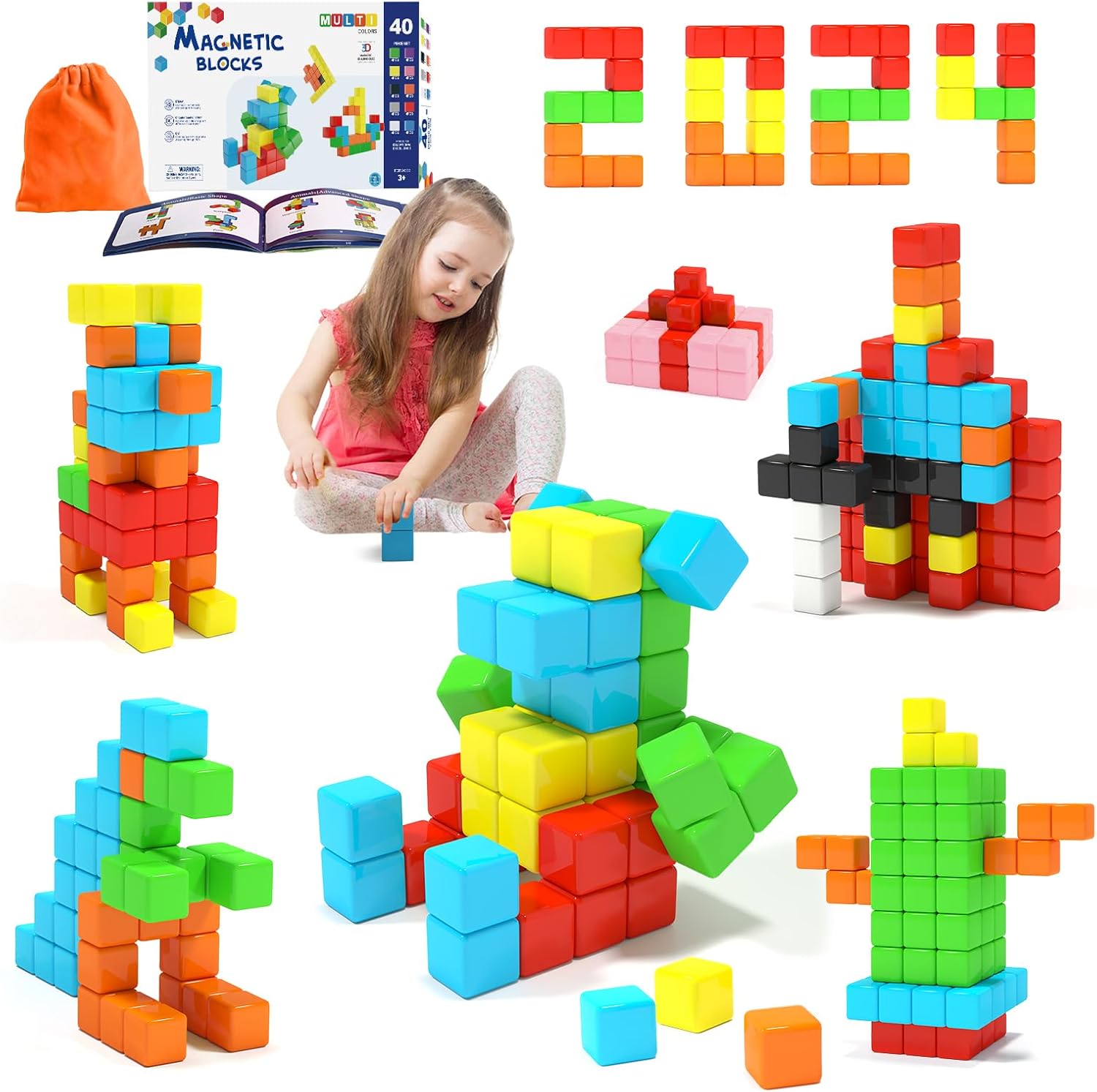 40pcs Magnetic Blocks for Toddler Toys, Large Magnetic Cubes Building Blocks Cla...