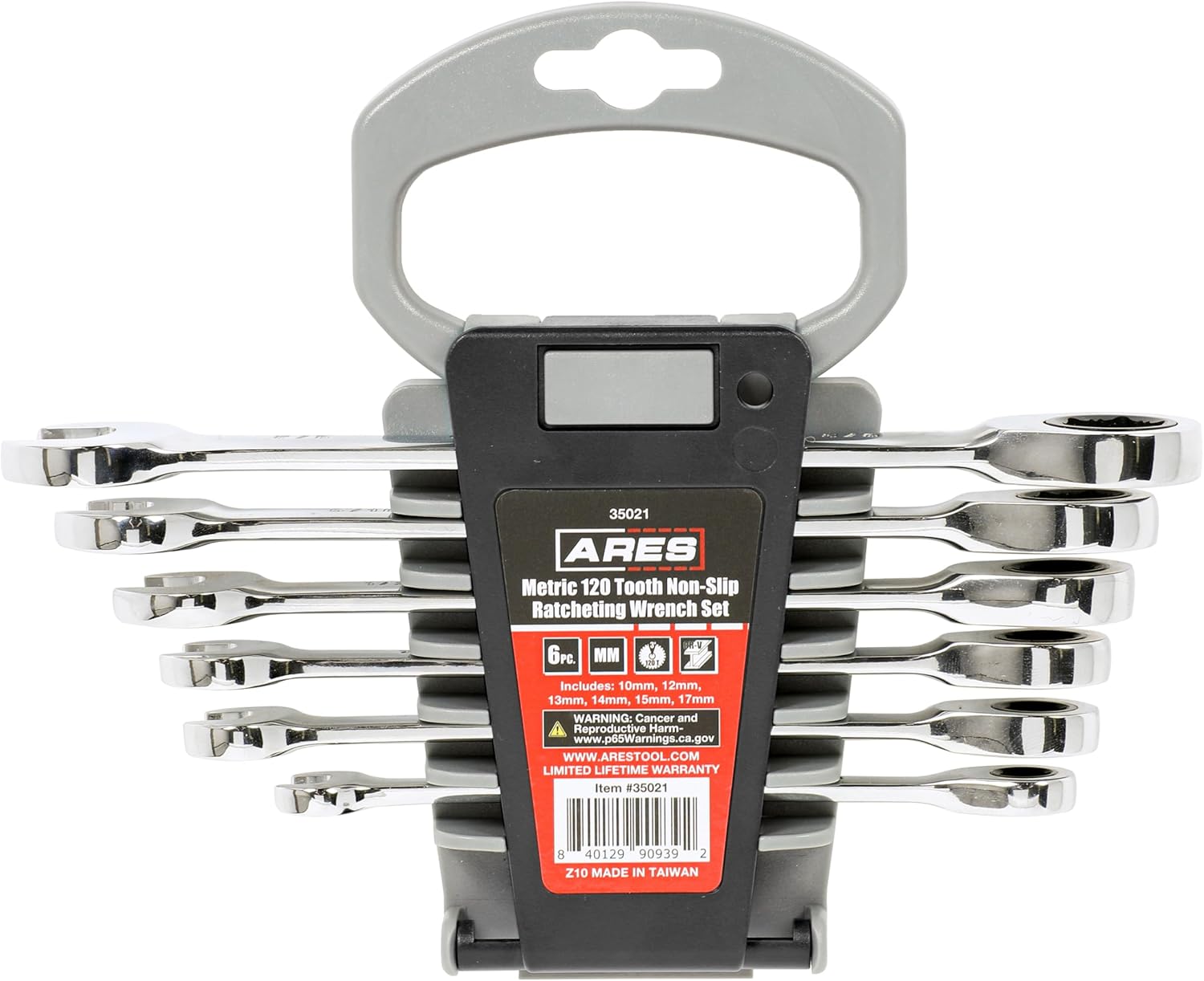 ARES 35021 – 6-Piece 120-Tooth Metric Non-Slip Ratcheting Wrench Set – Combinati...