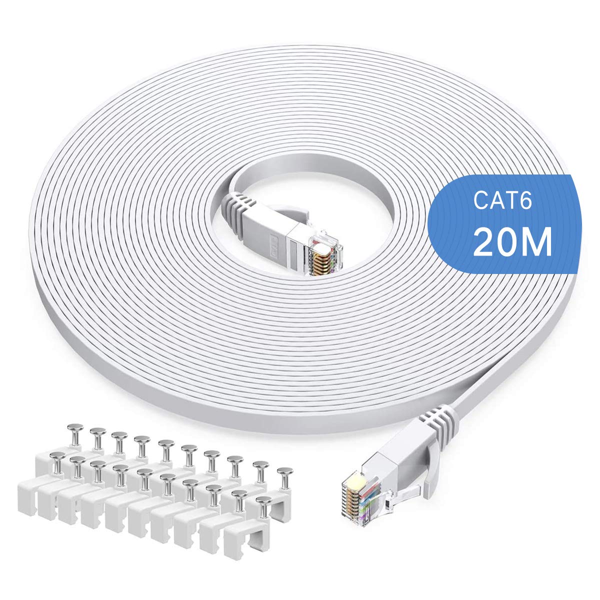 Gulaey 20m Cat6 Ethernet Cable, Special High-Speed Patch Cord with Flat Design,...