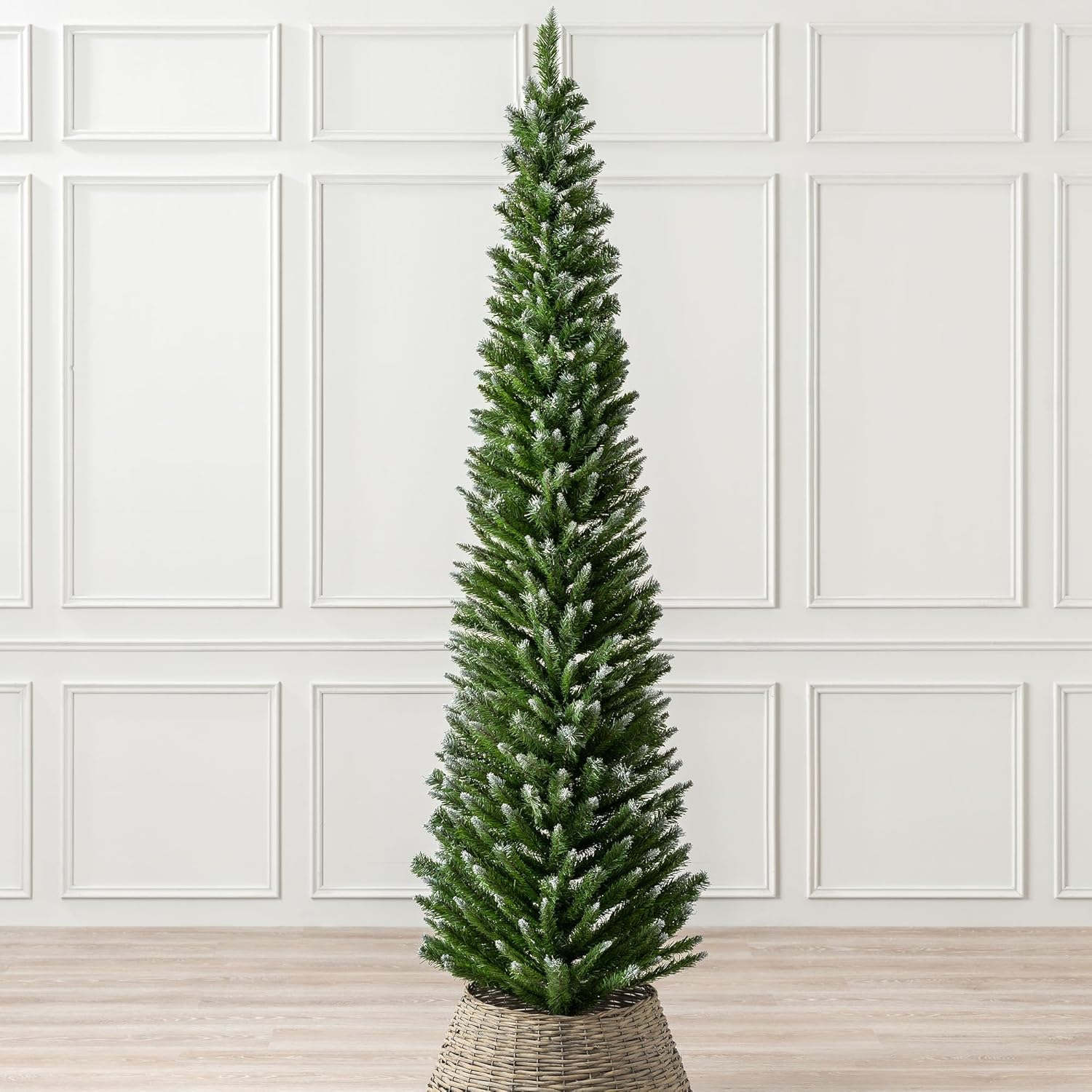 CHRISTOW Frosted Pencil Christmas Tree, Special Artificial Slim Snowy Spruce, In...
