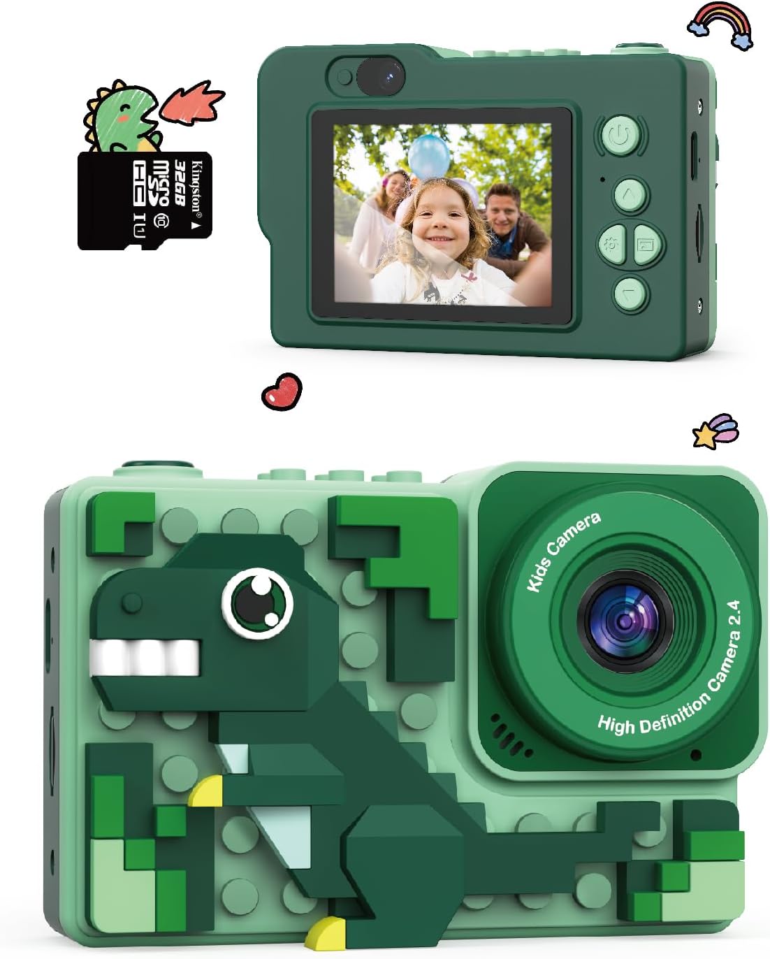 Kizeefun Kids Camera, Cartoon Dinosaurs New Building Block Kids Cameras Christma...