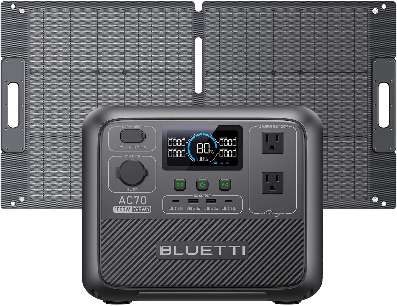 BLUETTI Portable Power Station AC70 with 100W Sola...