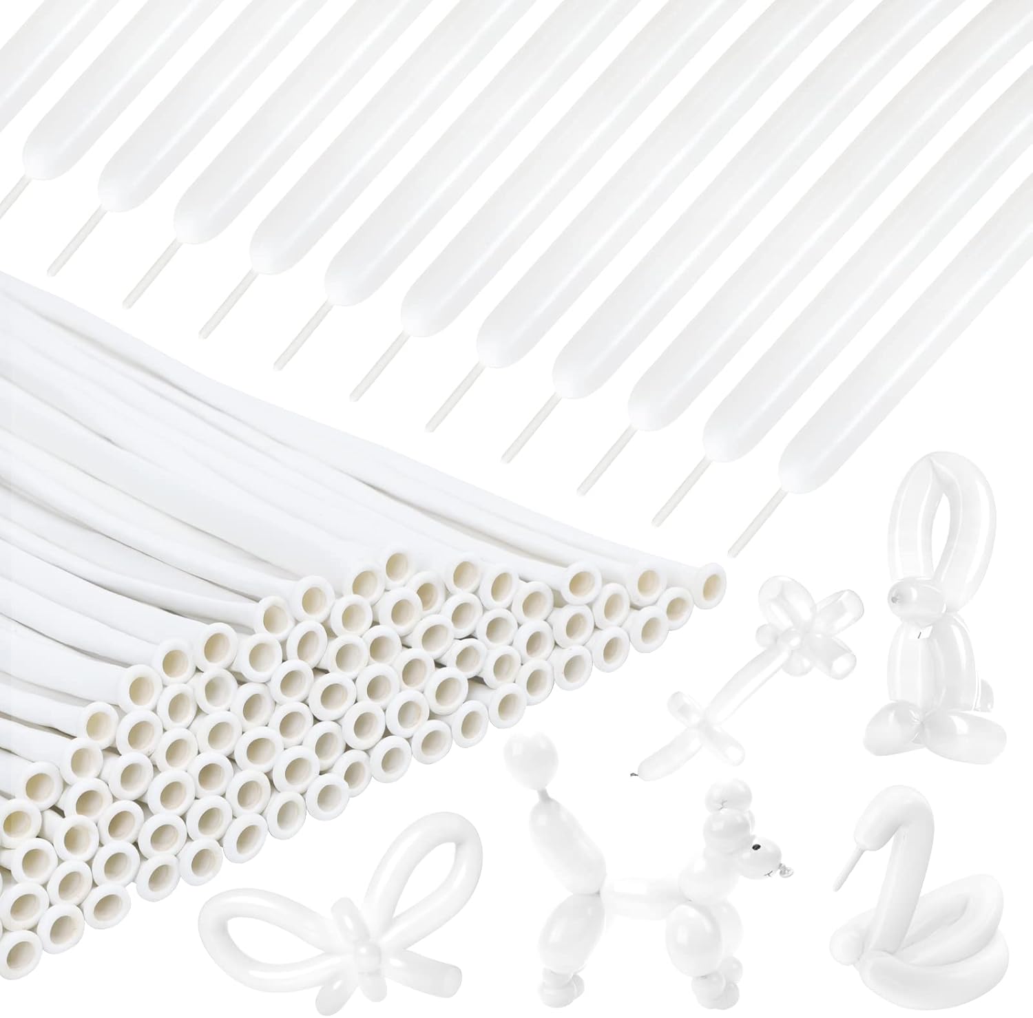 RUBFAC 260 Balloons White Long Balloons for Tying Balloon Arch, Balloon Animals,...