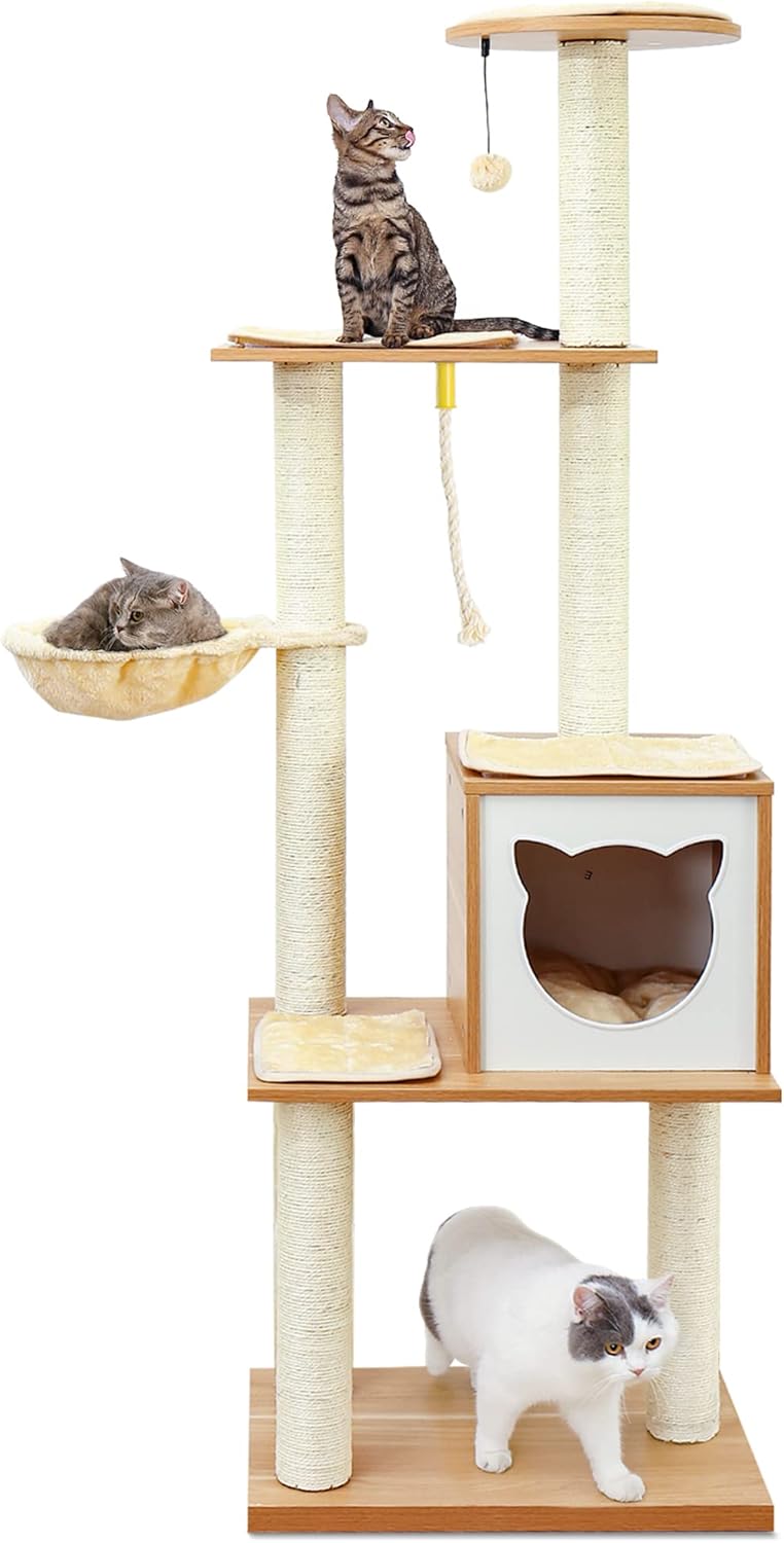 Made4Pets Cat Tree, Modern Cat Tree Tower for Indoor Cats - 65" Tall Wood Condo...